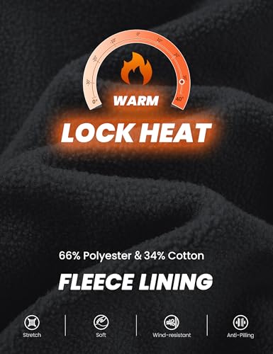 MAGCOMSEN Black Hoodie for Men Fleece Lined Pullover Casual Athletic Hoody Sweatshirts Warm Hoodies Midweight Thermal Sweatshirt Black L