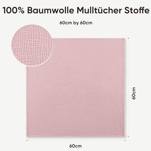 Bearmoss Moltontücher Baby 100% Baumwolle Weiche Spucktücher Baby,Atmungsaktiv und Extrem Saugfähig Musselin Tuch für Saugstark Mulltücher 3er 60x60cm(Rosa Herz) 3