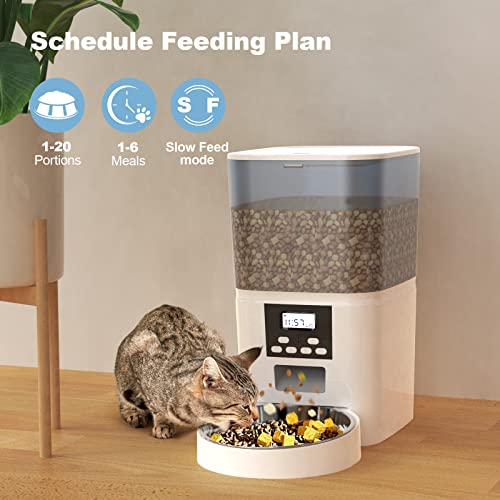 Tomxcute Automatic Cat Feeders,Cat Dry Food Dispenser For Cat Small Dog,6L Timed Dog Feeder With Desiccant Bag For Pet Feeder,Programmable Portion Size Control 6 Meals Per Day, 10S Voice Recorder #TOP1