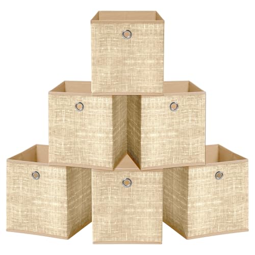 HEFTMAN Faltbare Aufbewahrungswürfel Boxen - 6er Set Beige Stoff...