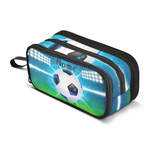 Image of Custom Soccer Ball on Field Pencil Case Box Boys Girls Personalized Name Large Pencil Pouch Stationery Pen Bag Organizer for Kids Adults School Office