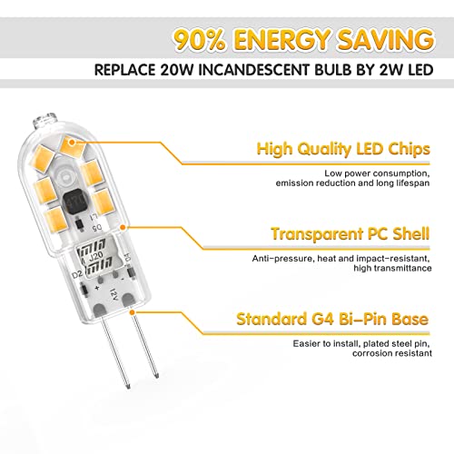 Cxyemt 2W G4 LED Bulbs Warm White 3000K, Replacement 20W Halogen Bulb - Image 4