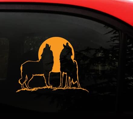 Miniatura 2 de Calcomanía de lobo – Lobos aullantes – Amarillo girasol, tamaño grande 9.5 x 7.2 pulgadas. Adhesivo de ventana de lobo salvaje gris para coche,