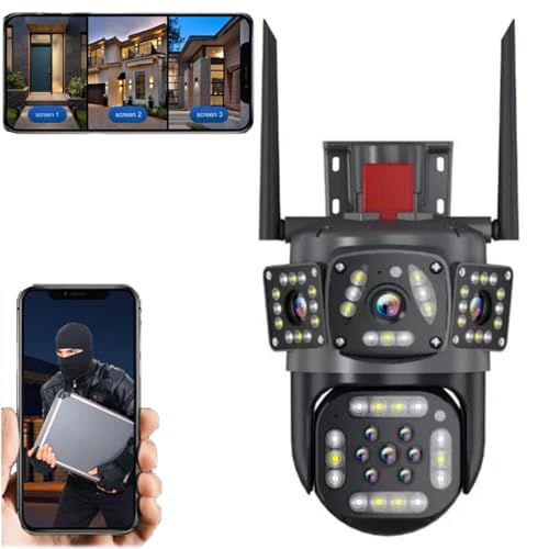 Davitech Camara De Seguridad, 2024 Best Outdoor Waterproof Wireless Wifi HD Security Camera, 6MP Auto Tracking 360 View Indoor Home Security Camera, Color Night Vision, Ip66 Waterproof (4 Lens)