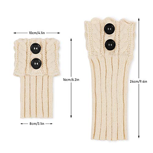 PHOGARY 3 Pairs Winter Warm Boot Cuffs for Women, Crochet Knitted Warm Socks for Girls Short Leg Warmers Boot Topper Socks Leg Cuffs Gift (Black+Beige+Grey)2