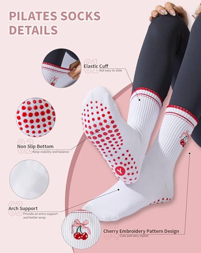 Image of Yawlsow Pilates Grip Socks for Women Yoga Grippy Socks Cute Barre Non Skid Athletic Crew Sticky Sock Workout Hospital