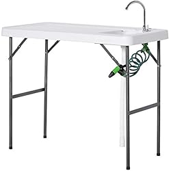 Mueble Fregadero Ikea Camping Outsunny Mesa Plegable de Picnic Multifuncional con Fregadero Grifo y Pistola de Riego Extensible para Balcón Jardín Camping Barbacoa Exterior Metal 114,5x59x94,5 cm Blanco