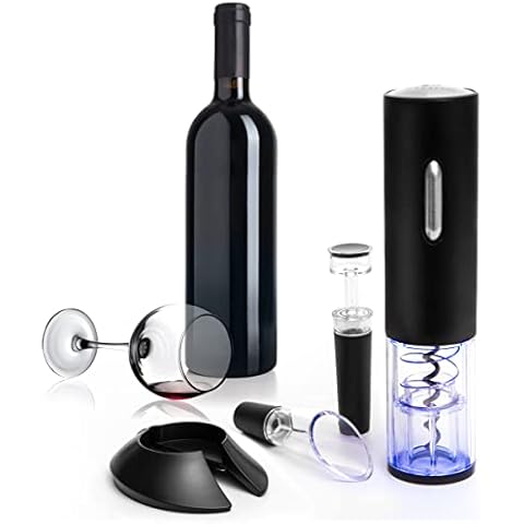 Moss & Stone Electric Wine Opener Set, Corkscrew Remover With USB Charging, Wine Bottle Opener with Wine Pourer, Foil Cutter & Vacuum Stopper, Automatic Wine Opener For Wine Lovers (Black) Cover