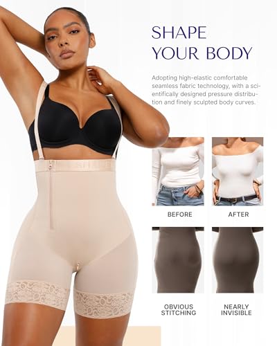 Image of SHAPELLX Faja Colombianas Side Zipper Tummy Control Postpartum Shapewear | Butt Lift Body Shaper, 3-Layer Firm Compression, Side Zipper Easy Wear, Open Crotch, Adjustable Straps, Daily & Postpartum