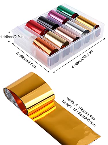 EBANKU 10 rollen metallic kleur holografische nagel folie transfer sticker, nagelfolie zelfklevende sticker, nail art… - Image 3
