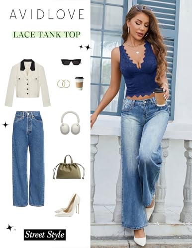 Image of Avidlove Lace Tank Tops for Women Summer Going Out Tops Y2k Sexy Lace Top