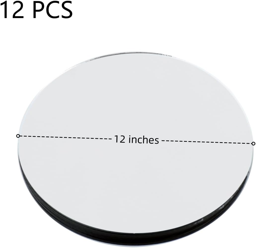 12 Pcs Acrylic Round Mirrors for Tables Centerpieces, 12 Inch Circle Mirrors Candle Plates for Wall Wedding Table Centerpieces Round Mirror Tray for Baby Shower Partys Christmas (Sliver, 12")