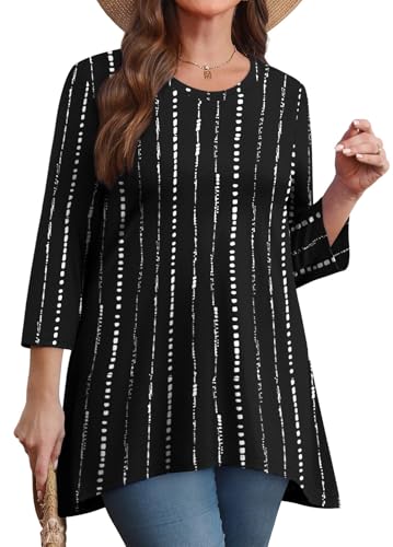 OFEEFAN Tunic Tops for Women Loose Fit Dressy 3/4 Length Sleeve Womens Tops with Asymmetrical Hem S-4XL3