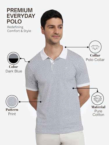 Image of Raymond Men Modern Fit Print Pattern Pure Cotton Polo Neck Half Sleeve Casual T-Shirt