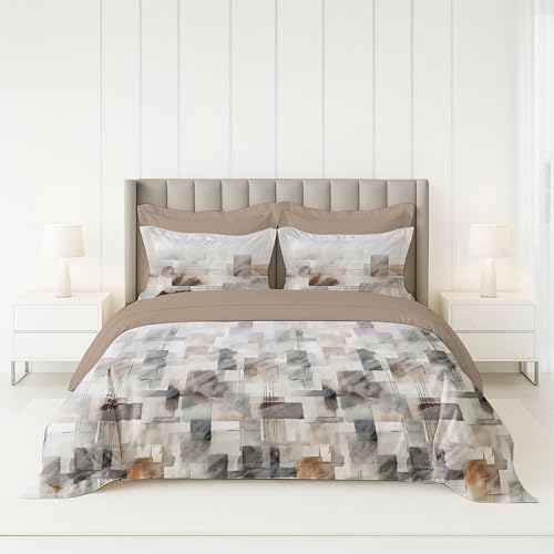 Image of LANE LINEN 100% Cotton Printed King Size Bedsheet - Brown Black