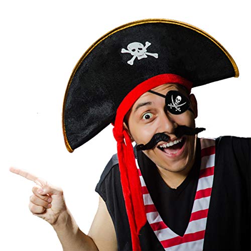 image for D-Fokes 2 Pieces Pirate Hat Skull Print Pirate Captain Costume Cap - P