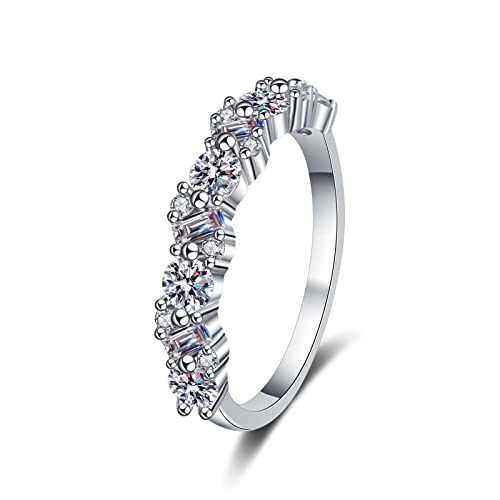 Lieson Bague de Fiançailles Femme, Bague Argent Femme 925 Demi Éternité Moissanite Rectangulaire Ronde 0.9ct Bague de Mariage Argent Taille 60
