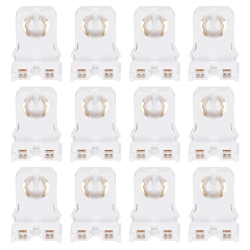 PATIKIL T8 Lamp Holder, 12pcs Non-shunted Tombstone Light Socket G13 Base for LED Integrated Fluorescent Tube Replacements, White