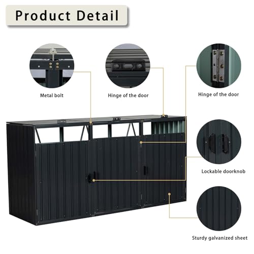 Ftopbtb F923-GARBAGE BIN STORAGE SHED Outdoor Garbage Bin Storage Shed Stores 3 Trash Cans, Metal Bin Shed thumb #3
