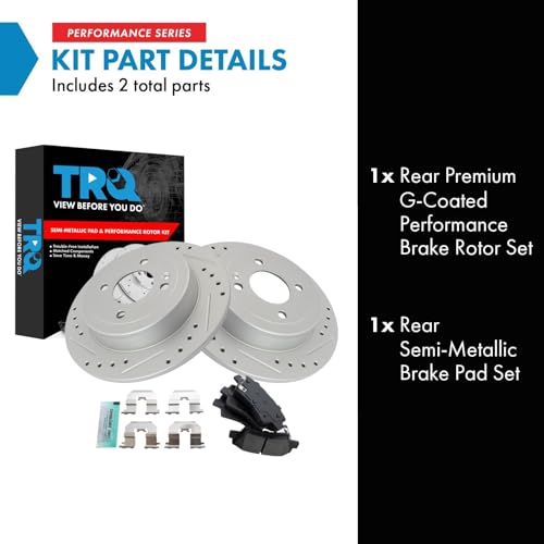Image of TRQ Performance Rear Brake Pad and Rotor Set Semi Metallic G Coated Rotors Compatible with 2012-2017 Hyundai Accent 2012-2017 Kia Rio