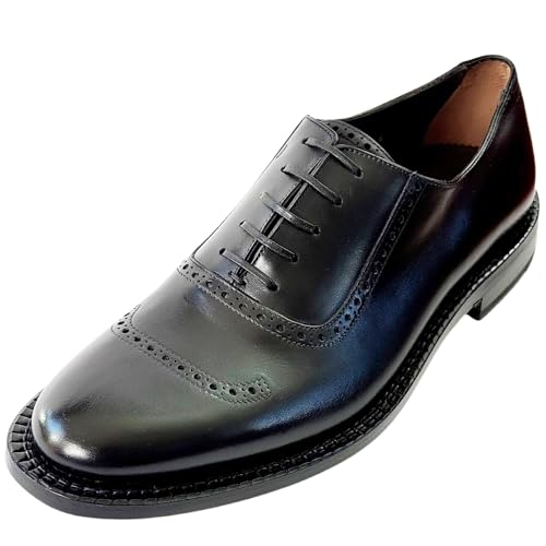 Genuine Rodolfo Tramezza Black Leather Round Toe Welted Lace-up Oxford Men's Dress Shoes (Salvatore