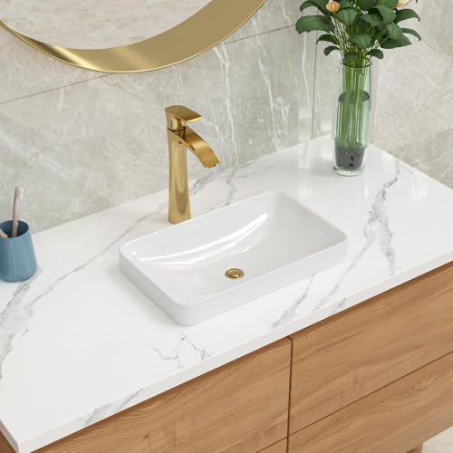 image for Lordear Vessel Sink Bathroom Semi Recessed Sink 19 x 12 Inch Rectangul