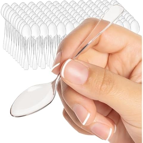 500CT Mini Clear Plastic Spoons - LORESO 500 Mini Clear Plastic Tasting Dessert Spoons For Ice Cream, Dessert Spoons and Frozen Yogurt Spoons - BPA Free, Reusable 3.8Inches (Mini Spoons 500CT Box) Cover