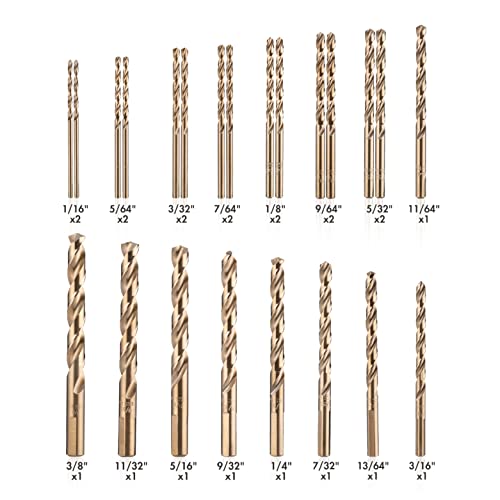 Amoolo Cobalt Drill Bit Set 23Pcs (1/16"-3/8"), M35 High Speed Steel Metal Drill Bits Jobber Length For Hardened Metal, Stainless Steel, Cast Iron, Plastic And Wood #TOP1