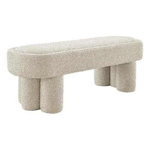 Modway Mossi 52-Inch Modern Oval Boucle Fabric Bench in Marble – Upholstered Accent Bench with Cylindrical Clover-Leg Base for Bedroom, Entryway, or Living Room