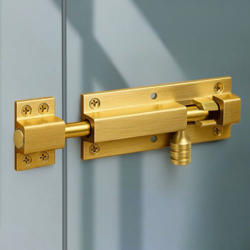 Perno de puerta de acero inoxidable, cerradura de seguridad antirrobo con tornillos, acabado dorado para puertas de madera para ventanas, instalación vertical horizontal (2 pulgadas 8 cm)