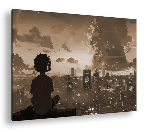 Toile futuriste avec cadre en bois de 100x70 cm au style sépia pour décoration