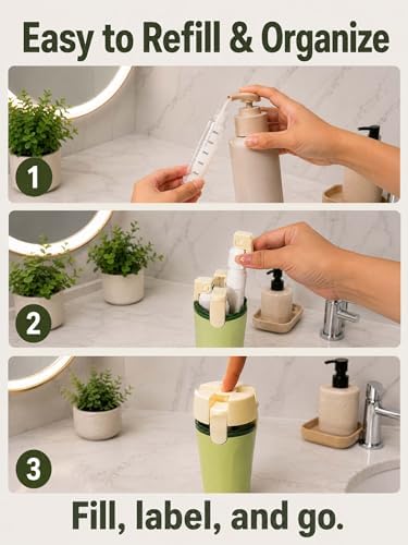 4 in 1 Travel Dispenser Bottle, TSA Approved Leak Proof Refillable Toiletry Containers for Shampoo, Conditioner, Lotion & Skincare – Easy Clean Travel Bottles for Gym, Business — view 6