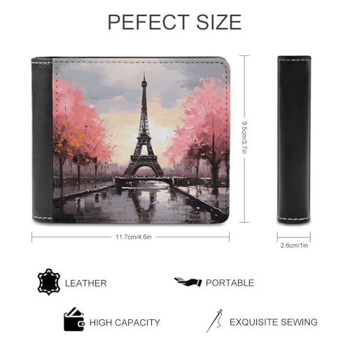 Men's Leather Wallet Bifold Wallet for Men Oil Painting Paris Eiffel Tower Slim Wallet with Multiple Card Classic Passcase Mens Card Holder2