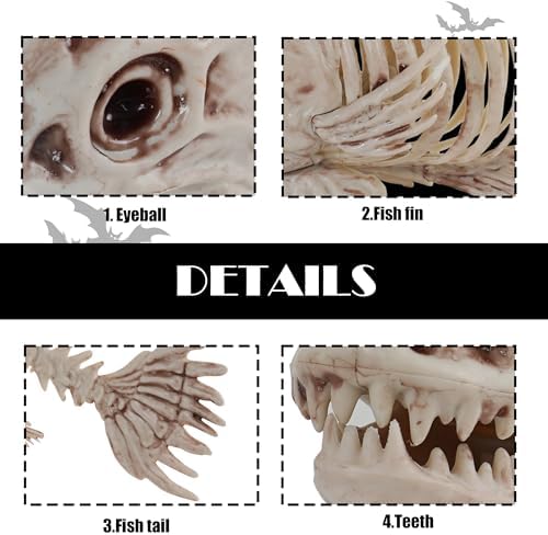 41X1D-SUnUL._AC_ NEROSUN Halloween Fish Skeleton Decorations, 3 Pieces 10 Inch Animal Skeleton Plastic Realistic Bones Herringbone Prop for Haunted House Halloween Party Decoration
