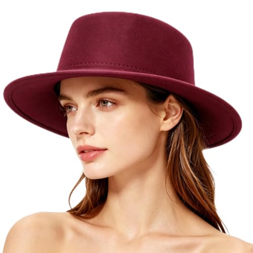 Image of Fedora Flat Hat Classic Wide Brim Cap Panama Style Jazz Hat for Wedding Party Talent Performance Xmas Gift Unisex