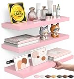 BAYKA Pink Floating Shelves 15.7in, Set of 3, Wall Mounted for Wall Decor