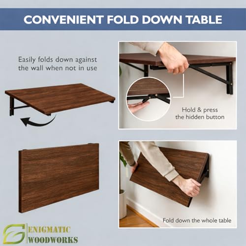 Image of Enigmatic Woodworks Wall Mounted Folding Study Table | Space Saving Foldable Laptop Desk for Home & Office | Engineered Wood Wall Mount Table (Walnut, 80 * 40 cm)