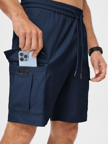 Image of JMIERR Men's Casual Stretch Cargo Shorts | Drawstring Elastic Waist, Multi Pockets, Summer Work Short, Classic