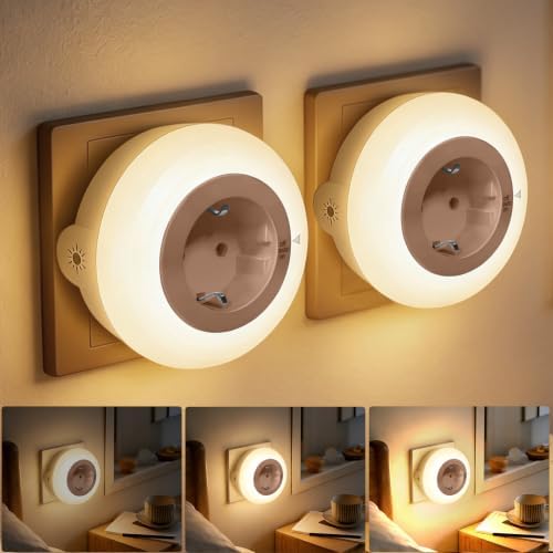 Bzavor LED Nachtlicht Steckdose mit Dämmerungssensor, 4 Einstellbare Helligkeitsstufen, ON/OFF/AUTO Modi, Steckdosenlicht Helligkeitssensor,Nachtlicht Steckdose Kinder, Nachtlampe