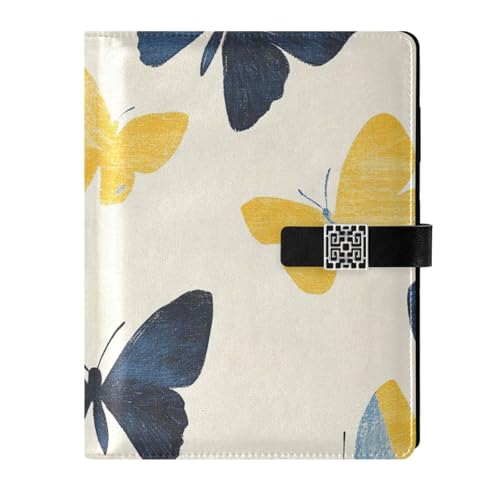 Carnet de notes ligné en cuir papillons beiges jaunes de poche 16,7x9,2 cm
