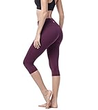 LAPASA Mallas Deportivas 3/4 Capris de Mujer Cintura Alta con Bolsillo (Leggings para Yoga, Pilates, Running) L02 (L/40-41 (Cintura 81-89, Cadera 96-103 cm), Aeon Red (Burdeos))