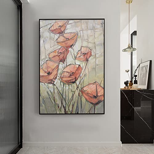 Peinture à l'huile sur toile fleur rose pour habiller un grand mur vide