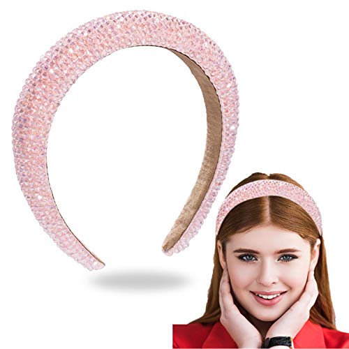 Hetianmei® Pink Rhinestone Headbands for Women，Jewel Headband，Bling Diamond Headbands Crystal Fashion Sparkly Jeweled Thick Headbands for Woman