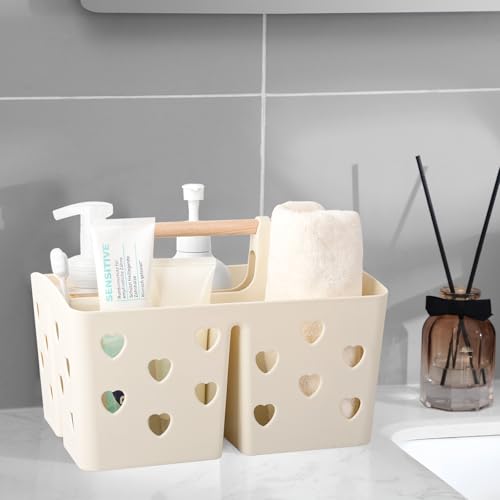 Anyoifax Portable Shower Caddy Plastic Shower Basket Organizer Divided Bathroom Caddy Storage Cleanning Caddy Tote with Handle for College, Dorm Room, Kitchen, Beige - Image 4