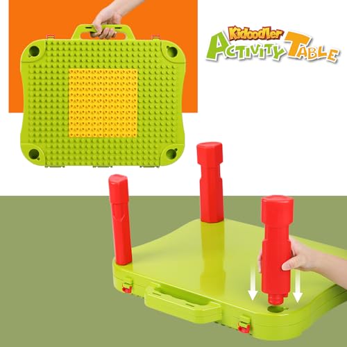 3 in 1 kids activity table kids play table set with 42 blocks building blocks kit compatible with mega blocks and lego duplo foldable activity desk play board and toy storage for toddlers