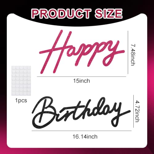 Image of TONIFUL Happy Birthday Sign for Backdrop - Glitter Black Rose Red Felt Banner - Includes Dot Glue - Perfect for Birthday Party Backdrop,Wall Decr,Balloon Arch,Photo Background