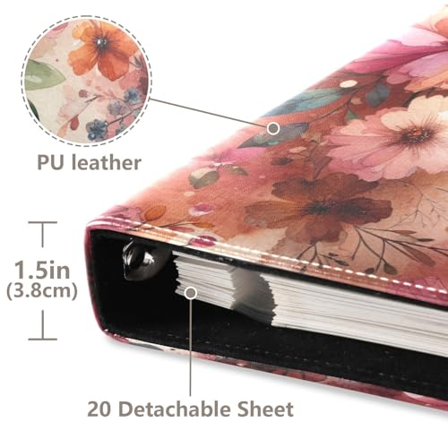 Álbum de fotos adhesivo DIY con tapa de cuero PU, patrón floral, anillas, 40 páginas, 8x10 para recuerdos miniatura 4