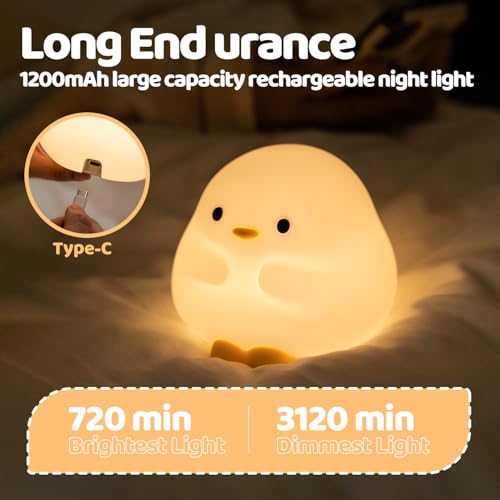 Image of Rytinazzz Duck Night Light, Color Changing Mode & 50-Hour Battery, Squishy Silicone Lamp for Kids Room, USB Rechargeable with Timer, Mothers Day Gifts