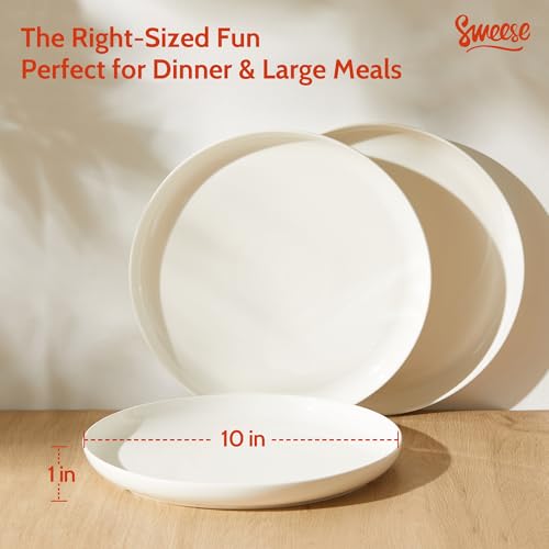 Sweese Porcelain Dinner Plates Set of 6, 10 Inch Lightweight Round Dish Set - Dishwasher, Microwave, Oven Safe, Scratch Resistant, Kitchen Serving Dishes - White - Image 2