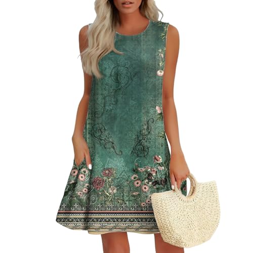 WDCHAOYUE Kleid Damen Soft Luftige Rundhals Tunika-Kleid mit Volant Vorne Übergrößen Sommer Lässig Kleid Frauen Farbverlauf Polyester Homewear...